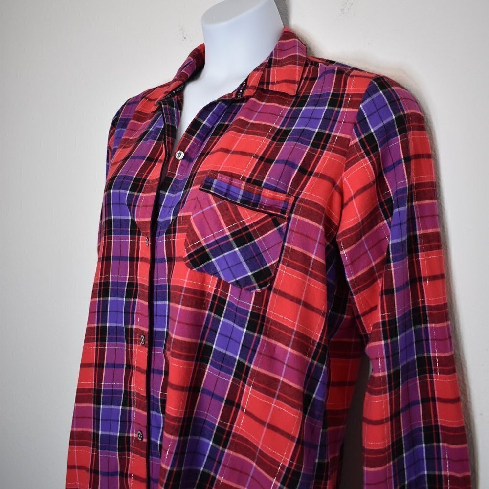 Victorias Secret Flannel Pajama Top Plaid Sz L Tunic Sleep Cabincore Western - Picture 6 of 15